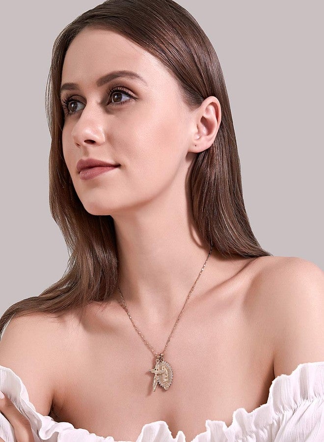 FUTIMELY Virgin Mary Cross Pendant Necklace for Women 14K Gold Plated Catholic Christian Jesus Cross Chain Necklace Easter Jewelry - Image 2