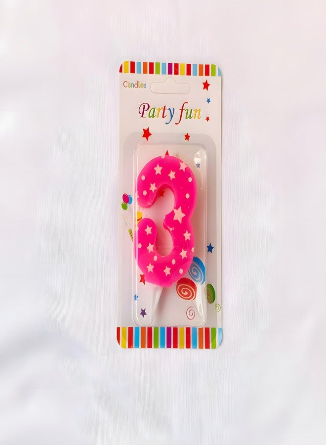 PEPUP Number Candles 3 for Birthday Cake Decoration, Third Anniversary Party Celebration | Size: Width 4.3 x Height 6.3 cm | Pink Star Design - Image 3