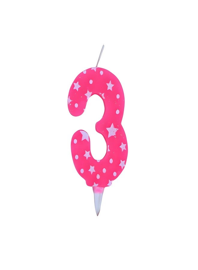 PEPUP Number Candles 3 for Birthday Cake Decoration, Third Anniversary Party Celebration | Size: Width 4.3 x Height 6.3 cm | Pink Star Design - Image 1