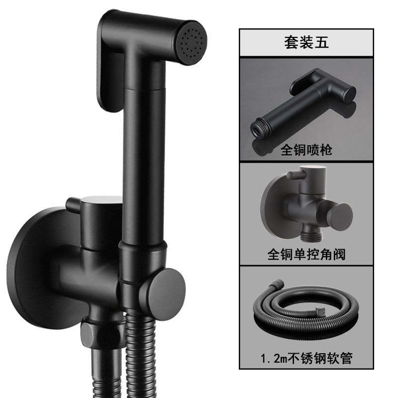 All-Copper Toilet Flushing Spray Gun Bidet Toilet One In And One Out Angle Valve Bathroom Pressurized Flush Gun Faucet - Image 1