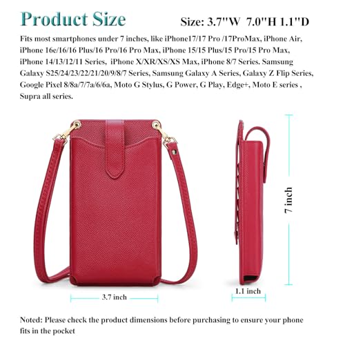 Peacocktion Small Crossbody Vegan Leather Purses for Women Travel Bags for Women with Card Slot Phone Pocket Red - Image 4