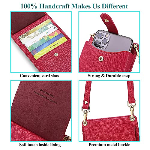 Peacocktion Small Crossbody Vegan Leather Purses for Women Travel Bags for Women with Card Slot Phone Pocket Red - Image 3