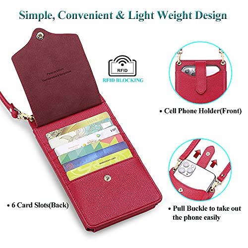 Peacocktion Small Crossbody Vegan Leather Purses for Women Travel Bags for Women with Card Slot Phone Pocket Red - Image 2