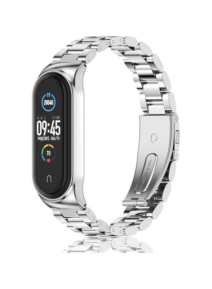 Elmo3ezz Strap Compatible with Mi Band 5, Stainless Steel Watch Band Metal Replacement Bracelet Wristband Correa for Xiaomi Mi Smart Band 5(Silver)