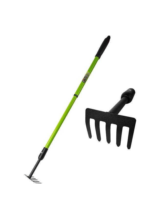 Adjustable Telescopic Garden Rake - Heavy Duty Steel Hand Rake with Ergonomic Rubber Grip for Gardening, Weeding, and Soil Loosening - Image 2