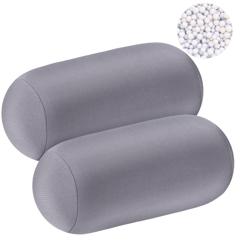 Geelin 2 Pcs Microbead Roll Pillow 118 x 63 Inch Soft Pillow Bolster Cylindrical Pillow Microbead Pillows for Sleeping Home Travel Neck Head Back Support Rest Grey