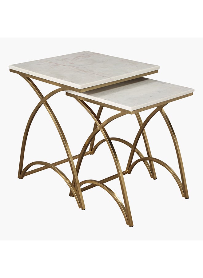 Home Box - Rosalia 2-Piece Marble Top Nest Tables Set 51 x 60 x 51 cm - Image 1