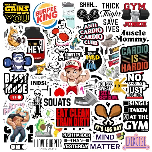True Flair Trueflair Gym Vinyl Stickers Pack of 68, Random Designs, for Laptop, Journal, Bike Helmet, Diary, Guitar, Mobile, Waterproof, Self-Adhesive (Gym) - Image 1