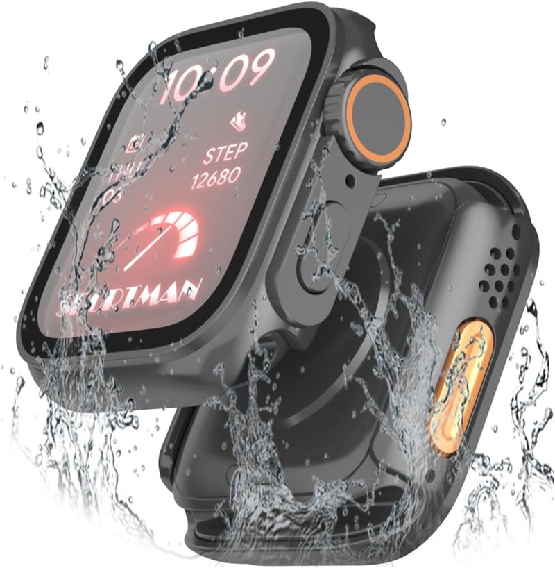 KASTWAVE [2 Packs] Ultra Waterproof Case for Apple Watch 9 8 7, Looks Like Ultra Case Cover Built in Tempered Glass Screen Protector for iWatch Series 7 8 9 (Original Black, 45mm) - Image 1