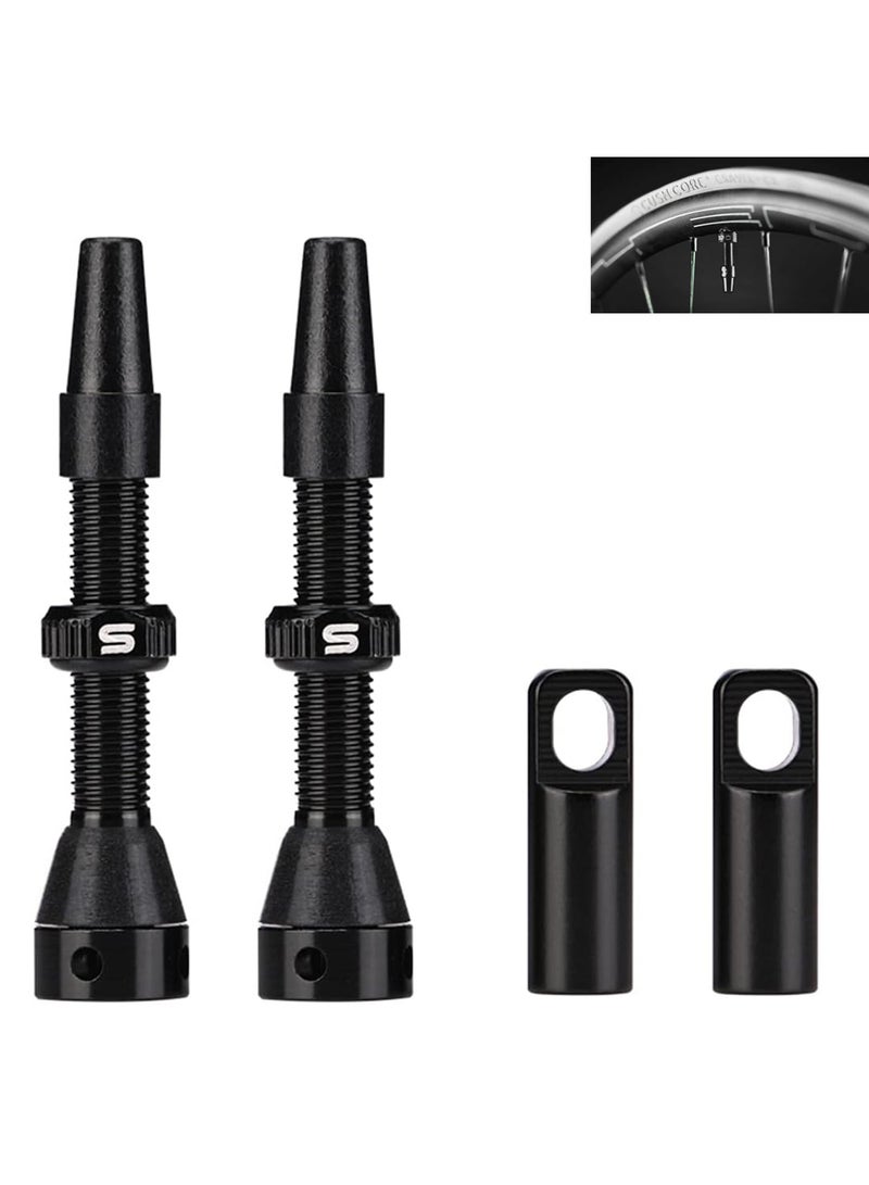 Excefore 44mm Air Valve Set - Premium No Leak Tubeless Presta Valve Stems Kits with Integrated Value Core Remover Tool and Valve Stem Caps, Tubeless Presta Valve, Fit Most Bicycle (44mm 2-Pack, Black) - Image 1