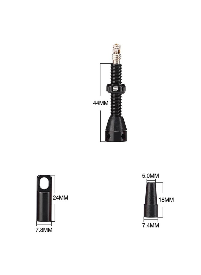 Excefore 44mm Air Valve Set - Premium No Leak Tubeless Presta Valve Stems Kits with Integrated Value Core Remover Tool and Valve Stem Caps, Tubeless Presta Valve, Fit Most Bicycle (44mm 2-Pack, Black) - Image 3