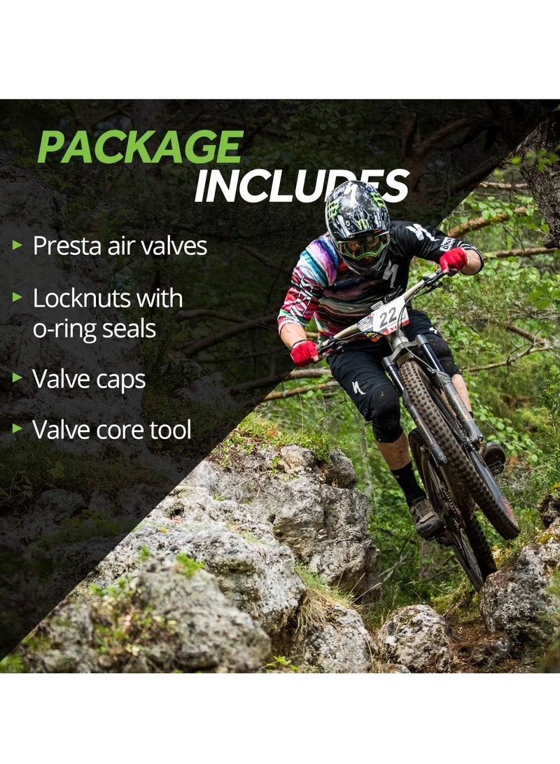 Excefore 44mm Air Valve Set - Premium No Leak Tubeless Presta Valve Stems Kits with Integrated Value Core Remover Tool and Valve Stem Caps, Tubeless Presta Valve, Fit Most Bicycle (44mm 2-Pack, Black) - Image 5