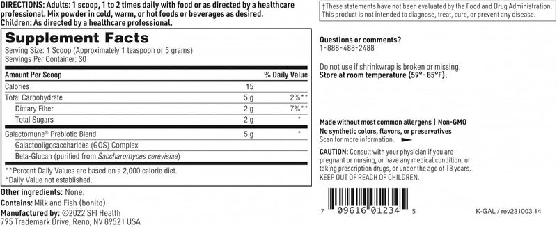 Klaire Labs Galactomune Powder  Prebiotic BetaGlucan  Galactooligosaccharides Immune Support 30 Servings 150 Grams - Image 5