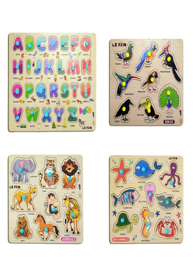 Lefan® Kids Fort Pre Nursery Educational Jigsaw Puzzles for Adults Kids Learning Toys Kit Board Game 4 pcs Set of ABCD Alphabets, Birds, Animals & Sea Animals Educational Toy - Image 1