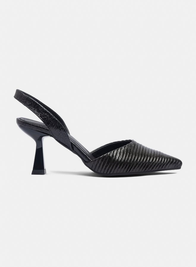 Flared Heel Plisse Slingback