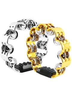 Generic Tambourine Metal Jingles Hand Held Percussion Hand Drum Double Row Metal Jingles Hand Bell Performance Level Handheld Percussion Flower Tambourine and Egg Shakers for Kids Adults KTV Party  - Image 1