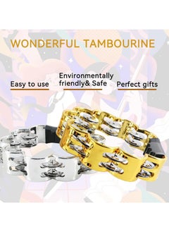 Generic Tambourine Metal Jingles Hand Held Percussion Hand Drum Double Row Metal Jingles Hand Bell Performance Level Handheld Percussion Flower Tambourine and Egg Shakers for Kids Adults KTV Party  - Image 2