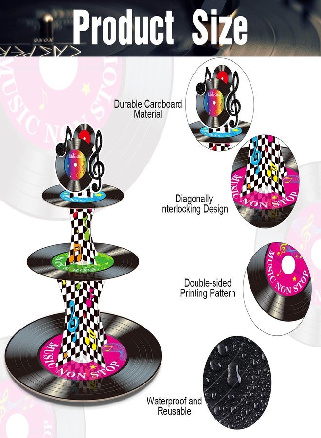 Tiamon 3 Tier 1950's Rock and Roll Music Party Decorations Record Cupcake Stand Vinyl Record Cupcake Holder Music Not Stop Dessert Tower for 50s Retro Theme Party Supplies - Image 3