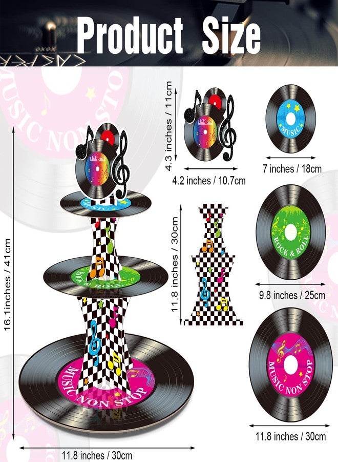 Tiamon 3 Tier 1950's Rock and Roll Music Party Decorations Record Cupcake Stand Vinyl Record Cupcake Holder Music Not Stop Dessert Tower for 50s Retro Theme Party Supplies - Image 2