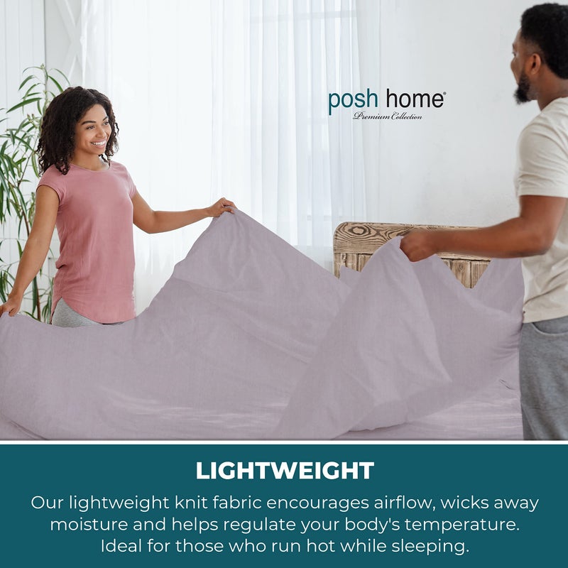 Posh Home Posh Home Jersey Knit Sheet Set - 4-Piece Jersey Bed Sheets - T-Shirt Breathable & Soft Cotton Jersey Sheets - Includes Flat Sheet  Jersey Fitted Sheet  & 2 Pillowcases - California King  Lilac Haze  - Image 4