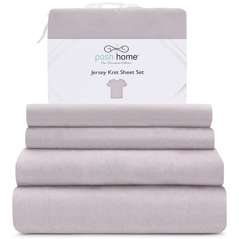 Posh Home Posh Home Jersey Knit Sheet Set - 4-Piece Jersey Bed Sheets - T-Shirt Breathable & Soft Cotton Jersey Sheets - Includes Flat Sheet  Jersey Fitted Sheet  & 2 Pillowcases - California King  Lilac Haze  - Image 1
