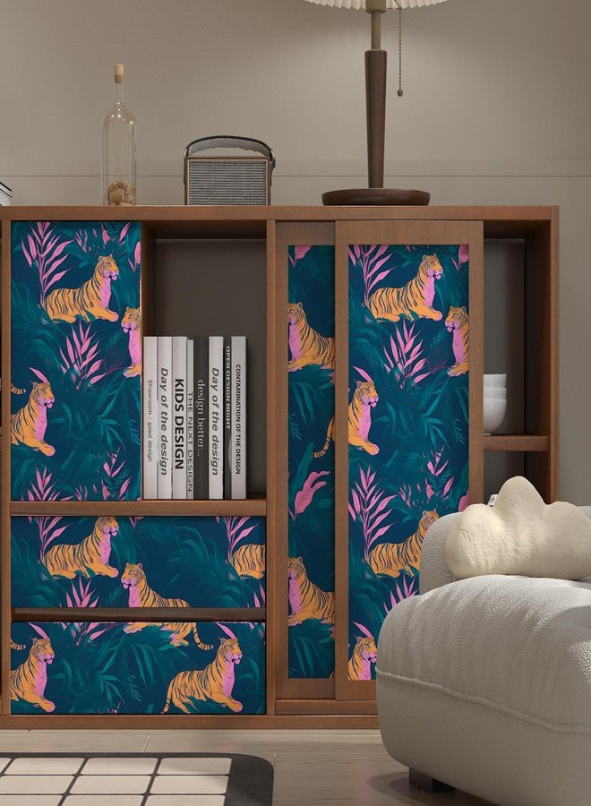 BOKEBEVE Vintage Wallpaper Peel and Stick Tropical Tiger Contact Ppaer Renter Friendly Wall Paper for Bedroom Bathroom Cabinet Self Adhesive Removable 17.5 x 393.5In - Image 4