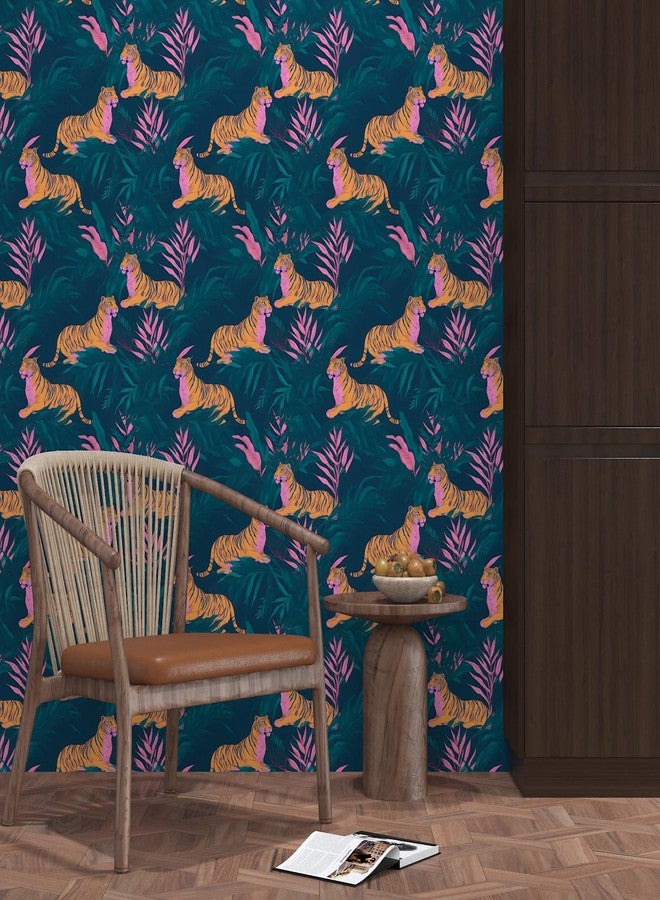 BOKEBEVE Vintage Wallpaper Peel and Stick Tropical Tiger Contact Ppaer Renter Friendly Wall Paper for Bedroom Bathroom Cabinet Self Adhesive Removable 17.5 x 393.5In - Image 3