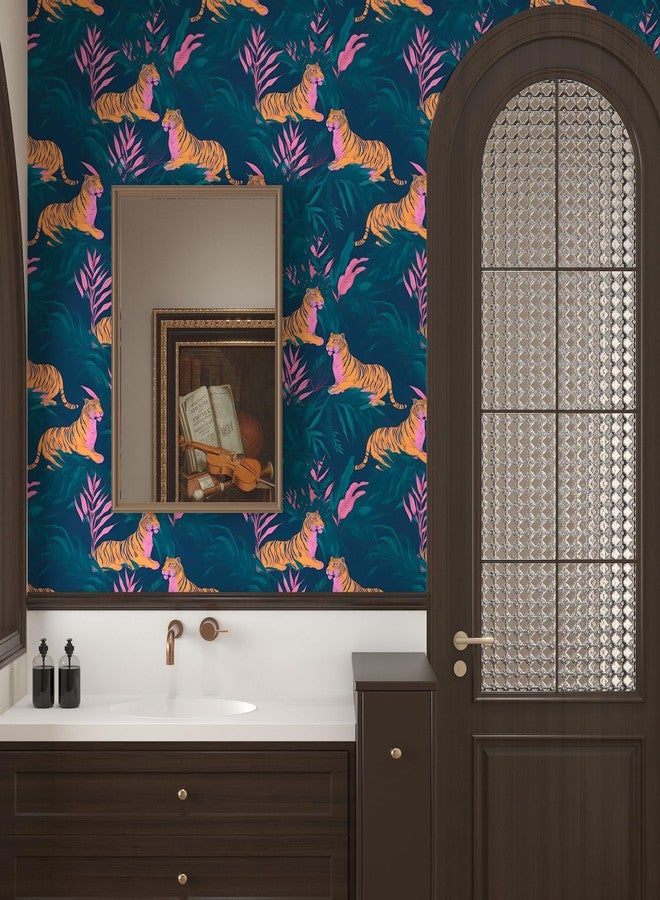 BOKEBEVE Vintage Wallpaper Peel and Stick Tropical Tiger Contact Ppaer Renter Friendly Wall Paper for Bedroom Bathroom Cabinet Self Adhesive Removable 17.5 x 393.5In - Image 2