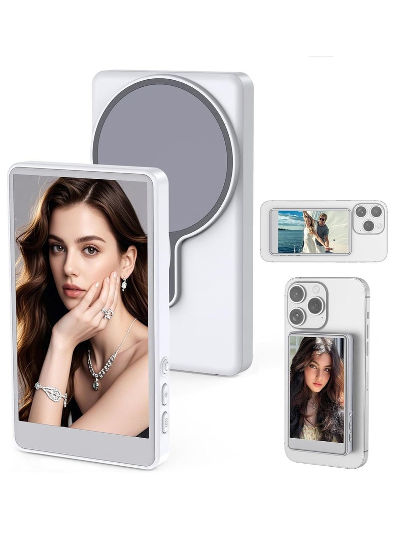ELTRAZONE Vlog Selfie Monitor Screen for Smartphones – 4-Inch Wireless Display with Real-Time Rear Camera Sync, Magnetic Mount, Bluetooth Connection  Remote Control – Ideal for Vlogging, Selfies, Live Streaming – Compatible with iPhone  Android – White - Image 1