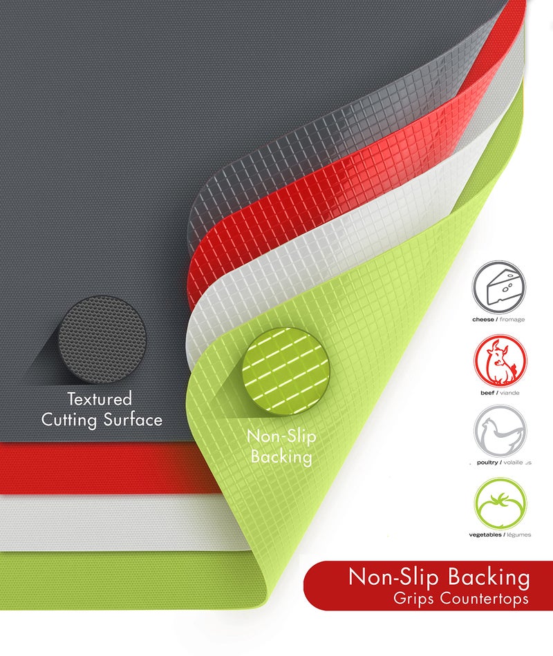 Dexas Heavy Duty Cutting Board Grippmat, Flexible Cutting Boards for Kitchen, Set of 4, Non Slip Plastic Board Cutting Mat 11.5 by 14 Inches Gray, Red, White and Green Set, Kitchen Gadgets - Image 2