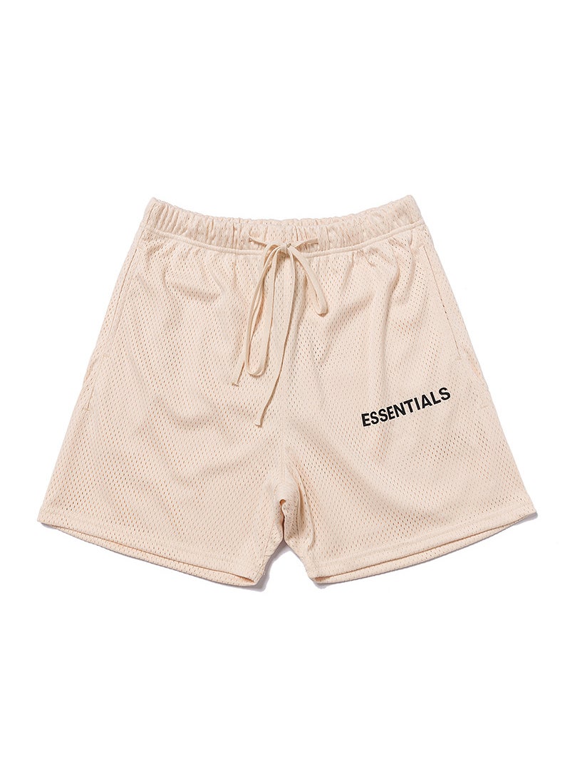 Generic - FOG ESSENTIALS Mesh Drawstring Shorts Men Casual Streetwear Apricot - Image 1
