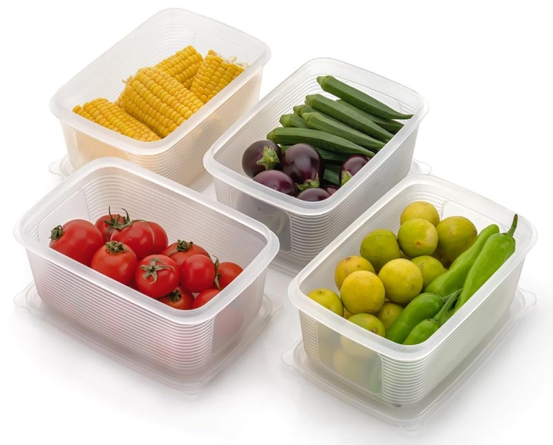 Stewit Fridge Storage Containers (Pack of 6), Fridge Organizer with Removable Drain Plate & Secure-Sealing Lids, Fridge Storage Boxes Keep Fruits, Vegetables Fresher, Container Box, 1800 ML - Image 3