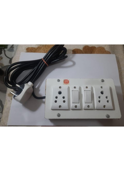 Wooden Extension Electrical Board with 2 SWITCHES 5 AMP 2 SOCKETS 5 AMP 4 MTR 15 MM Double CORE Wire WEB02A Pack of 1