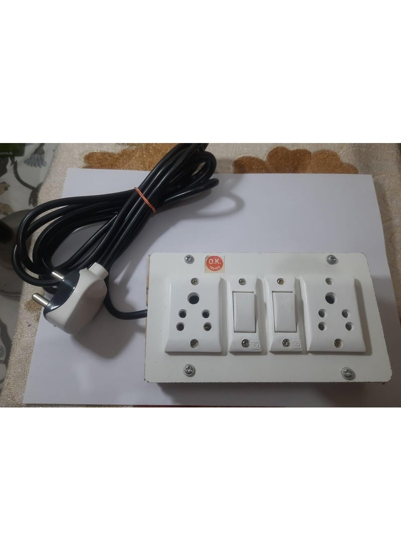 Generic Wooden Extension Electrical Board with 2 SWITCHES 5 AMP 2 SOCKETS 5 AMP 4 MTR 15 MM Double CORE Wire WEB02A Pack of 1  - Image 1
