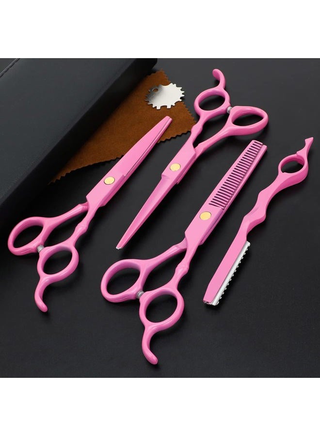 XUGOU Professional Hair Cutting Scissors Sets Stainless Steel Barber Hairdressing Scissors Multifunctional Salon Thinning Scissors Straight Shears Tools for Men Women Home Use (Pink) - Image 1
