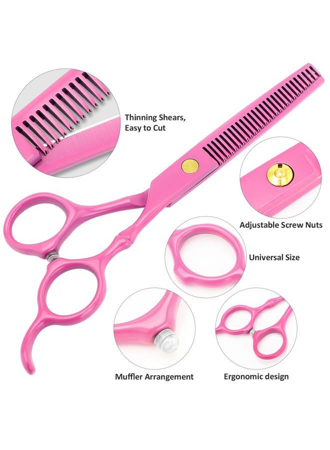 XUGOU Professional Hair Cutting Scissors Sets Stainless Steel Barber Hairdressing Scissors Multifunctional Salon Thinning Scissors Straight Shears Tools for Men Women Home Use (Pink) - Image 3