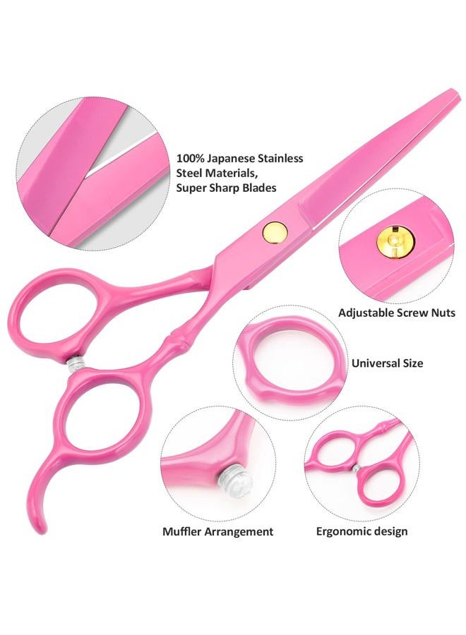 XUGOU Professional Hair Cutting Scissors Sets Stainless Steel Barber Hairdressing Scissors Multifunctional Salon Thinning Scissors Straight Shears Tools for Men Women Home Use (Pink) - Image 2