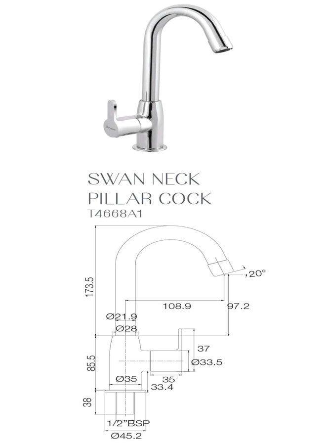 Parryware T4668A1 Claret Swan Neck Pillar Cock for Bathroom Fixtures/Fittings (Silver) - Image 3