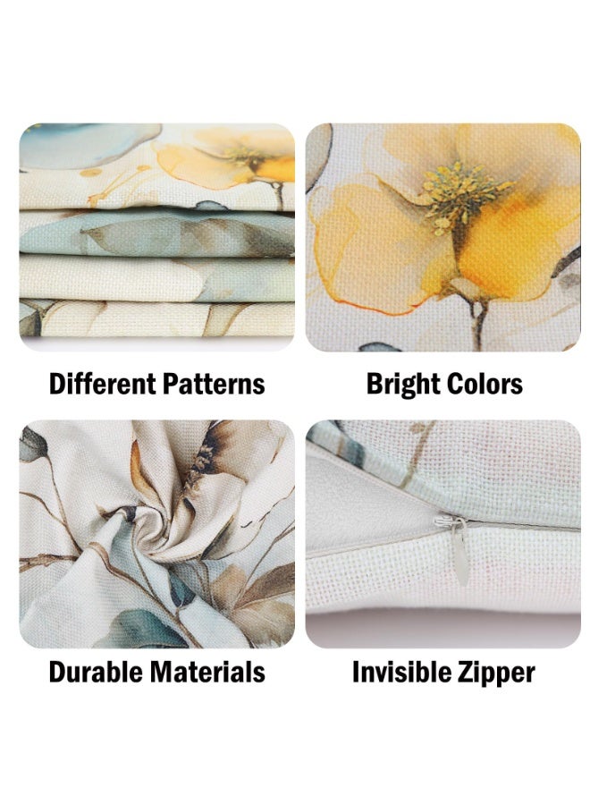 NajmStyle Flowers Throw Pillow Covers 18x18 inch Set of 4,Ink Painting Flowers Pillow Cushion Cases, Modern Decorative Square Pillowcases for Sofa - Image 3