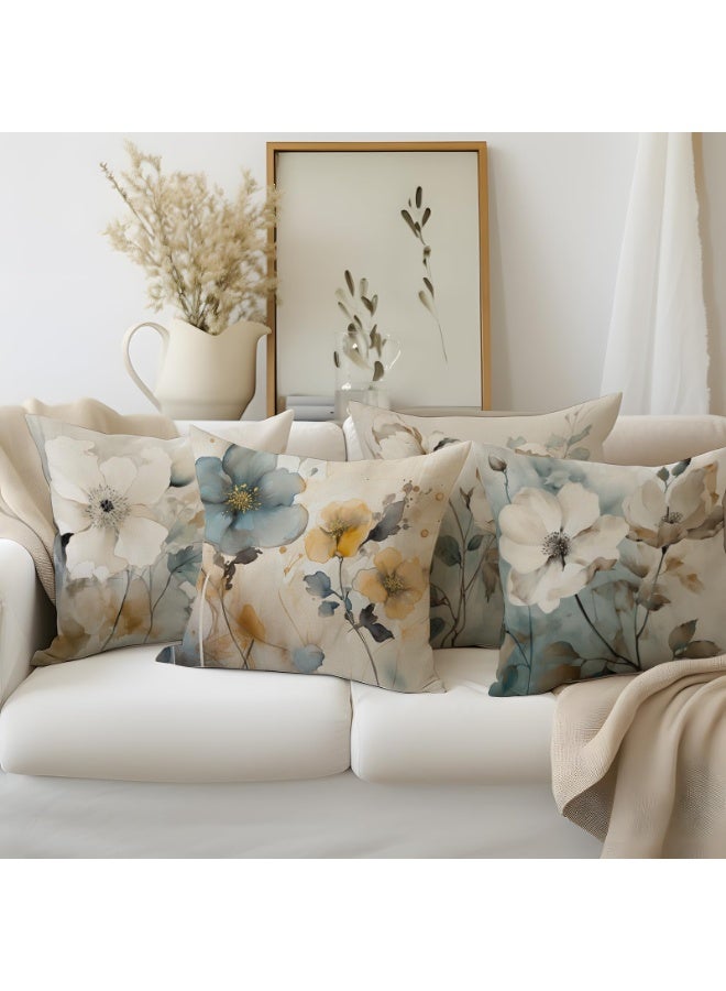 NajmStyle Flowers Throw Pillow Covers 18x18 inch Set of 4,Ink Painting Flowers Pillow Cushion Cases, Modern Decorative Square Pillowcases for Sofa - Image 4