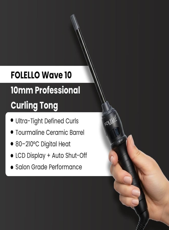 FOLELLO - Wave 10 - Curling Tong for Professionals, Salons and Home Use - Ergonomic Design & Comfortable Grip - Hair Curling, Styling - 10MM Barrel, Black - Image 4