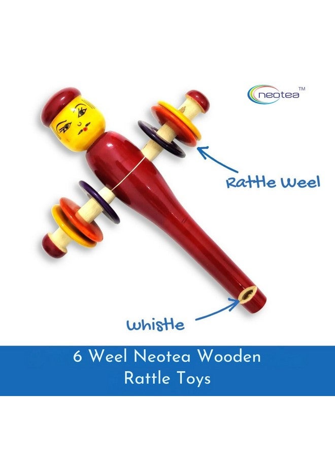 Neotea Wooden Rattle with Whistle for Babies 2 in 1 Toys (Color May Vary) Pack of 1 - Image 2