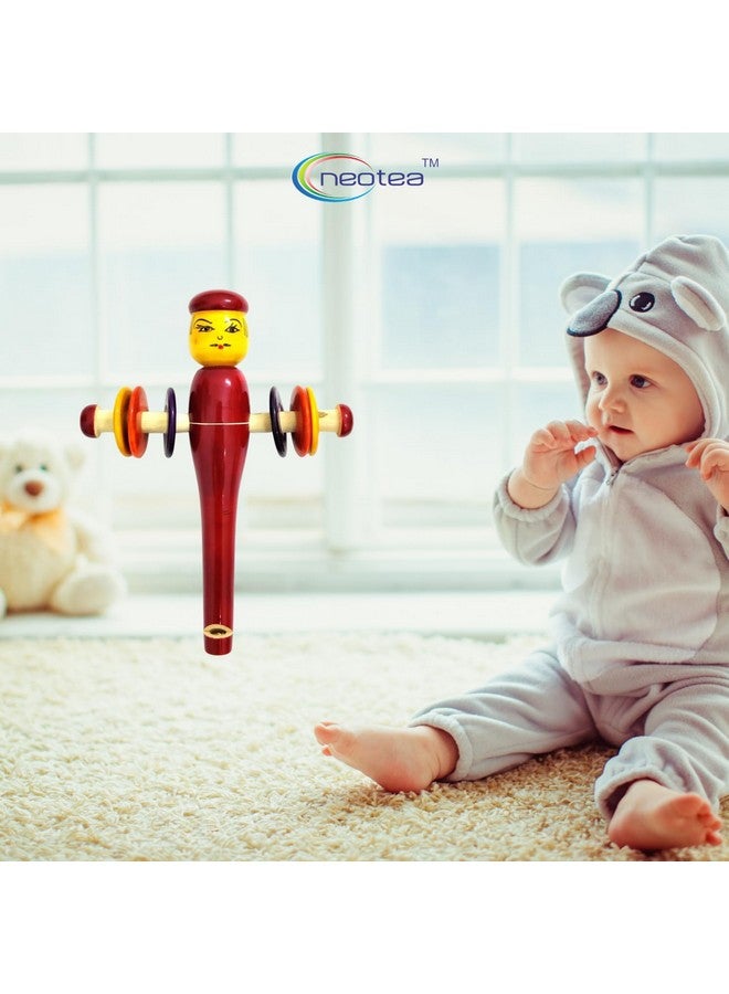 Neotea Wooden Rattle with Whistle for Babies 2 in 1 Toys (Color May Vary) Pack of 1 - Image 4