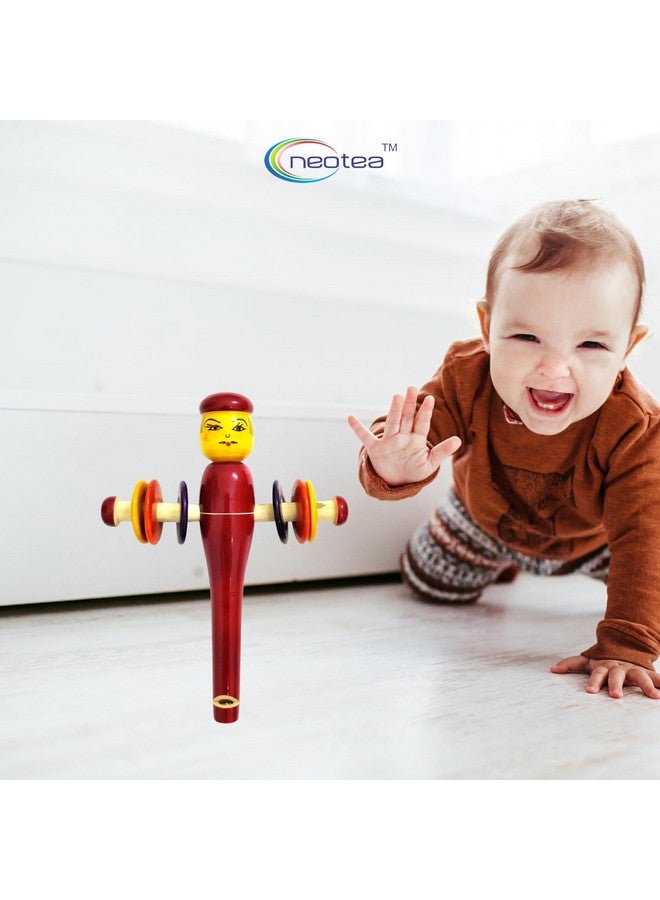 Neotea Wooden Rattle with Whistle for Babies 2 in 1 Toys (Color May Vary) Pack of 1 - Image 5