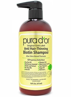 PURA D'OR 16 Oz Original Gold Label Anti-Thinning Biotin Shampoo Natural Earthy Scent, CLINICALLY TESTED Effective Results, Herbal DHT Blocker Hair Thickening Products, Women & Men, Color Treated Hair