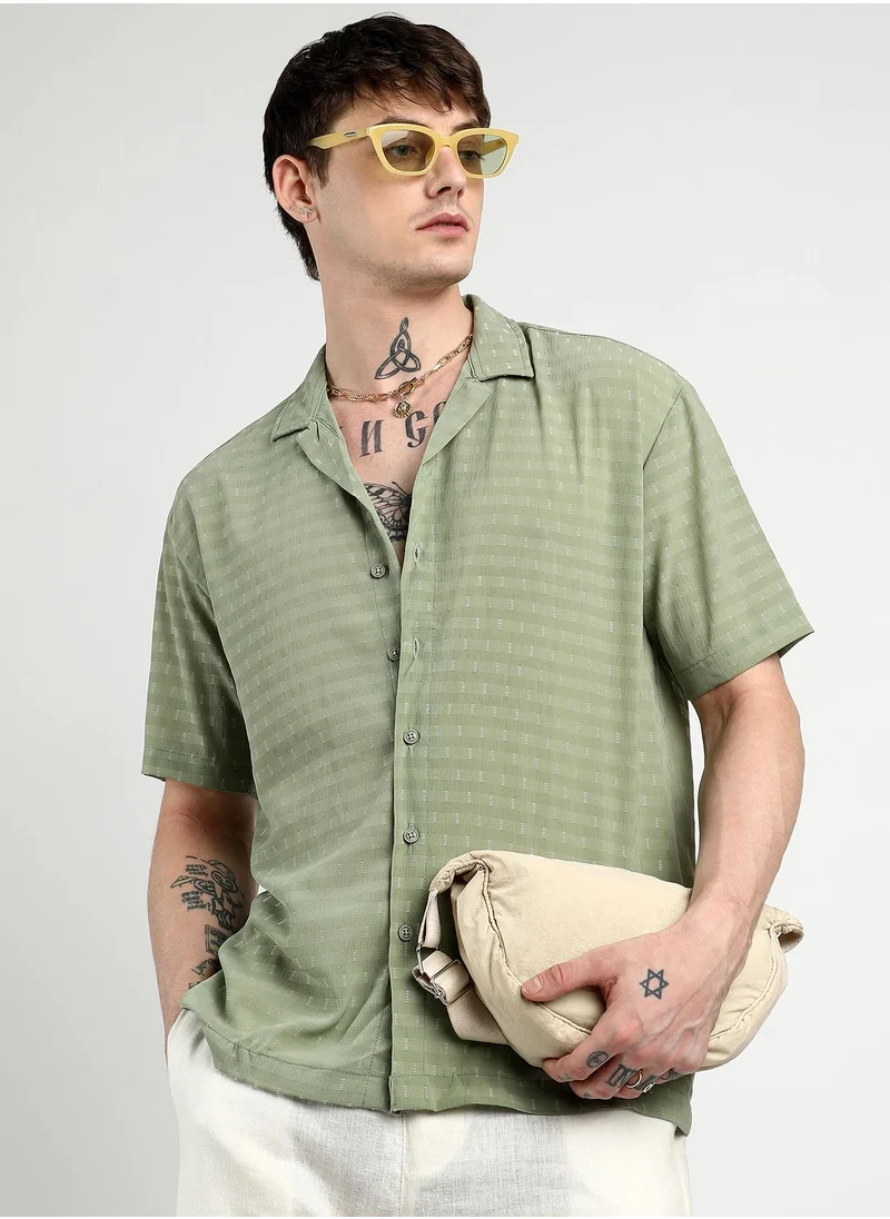 Campus Sutra Men's Pistachio Green Oversized Woven Shirt