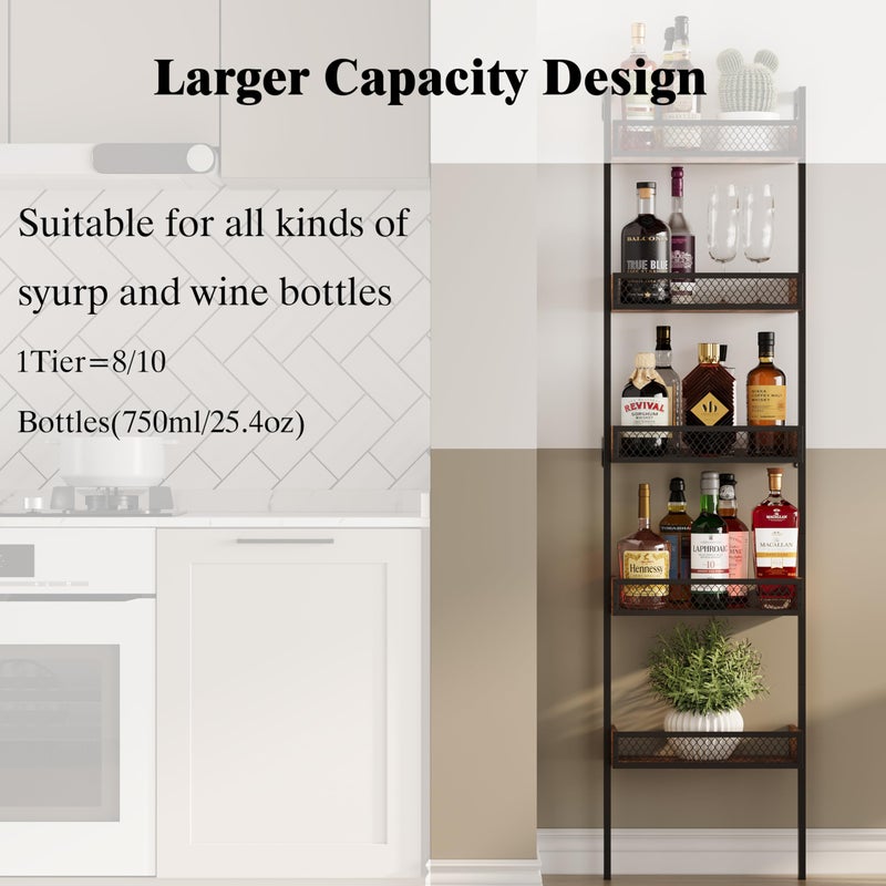 Unionly 5-Tier Liquor Stand for Home Barï¼ŒFreestanding Wine Racks for Wall,Wines Bottle Holder Display Shelf with Fences,Liquor Storage for Kitchen, Dining Room, Bar (Rustic Brown) - Image 5