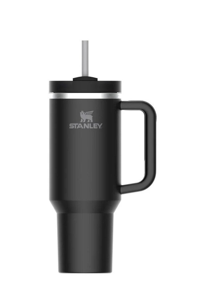Quencher H2.0 FlowState 40oz Vacuum Insulated Tumbler – Black Stainless Steel Travel Mug with Leakproof Lid & Reusable Straw – Double-Walled Design for Hot & Cold Drinks – Keeps Beverages Hot 7H/Cold 24H – Durable, Portable & Eco-Friendly for Travel, Office, Gym
