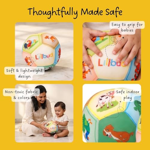 LiLLBUD Soft Fabric Ball for Babies & Toddlers (6 Months–3 Years) - Lightweight Plush Baby Ball with Cute Animal Faces | Develops Motor Skills & Sensory Play | Baby Soft Toy Gift - Image 4