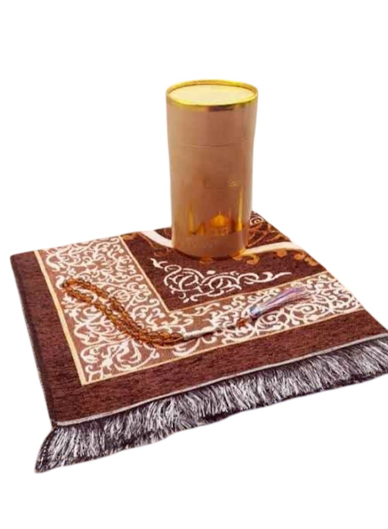Embroidered Prayer Mat Gift Set with Beads and Storage Box – Gold - Image 1